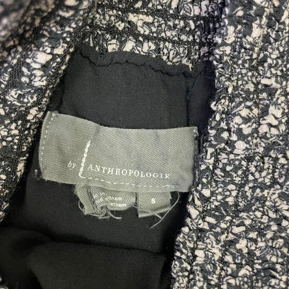 Anthropologie Floral Smocked Tiered Ruffle Mini Skirt S Boho Black White